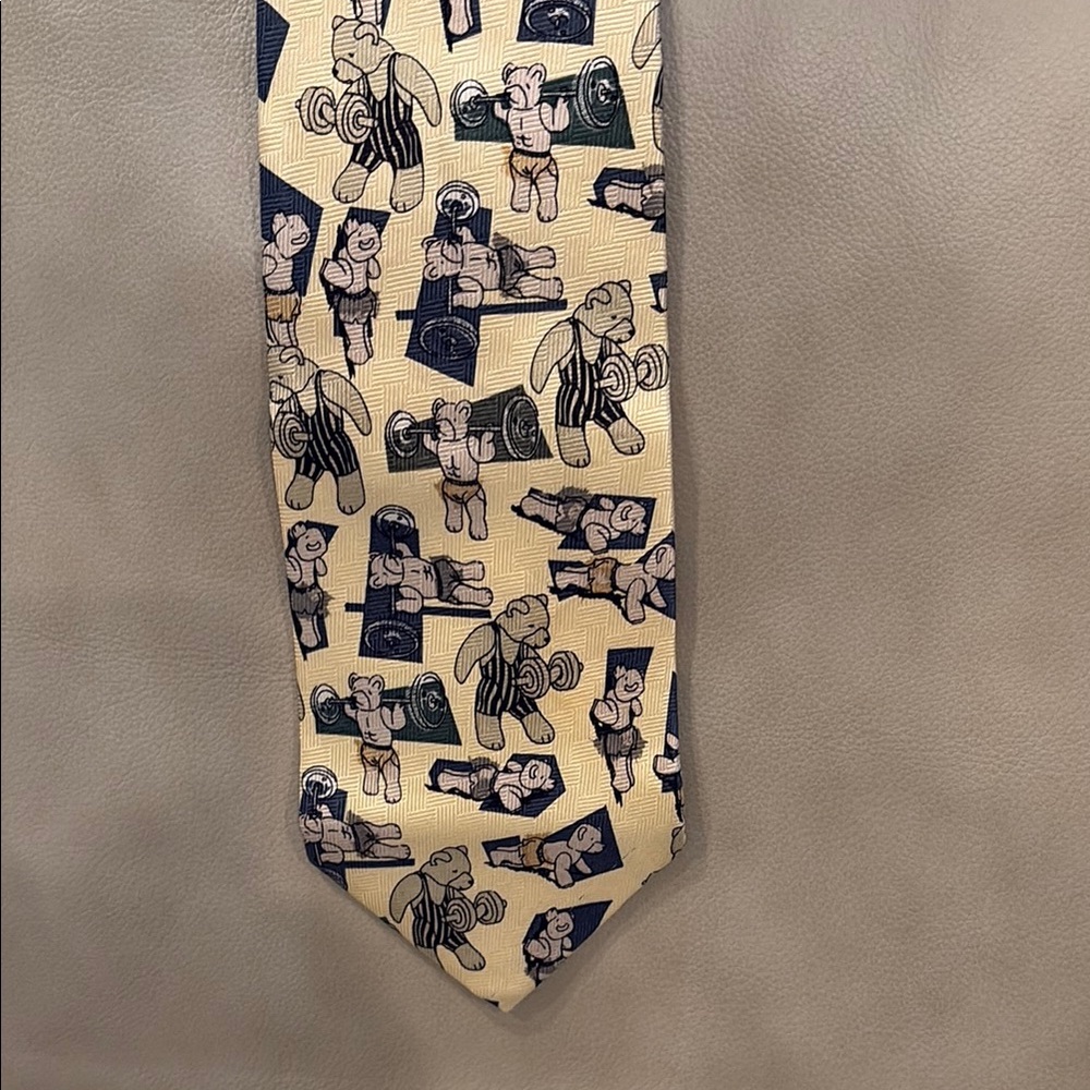 Men's Novelty Weightlifting Tie - Beige and Navy